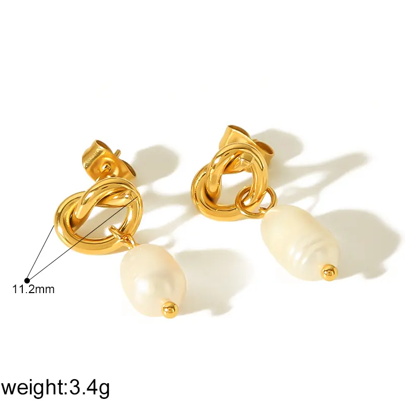 1 par de pendientes de mujer de acero inoxidable con incrustaciones de perlas de imitación chapadas en oro de 18 quilates y estilo dulce y sencillo con forma de arco retorcido h5 Imagen2